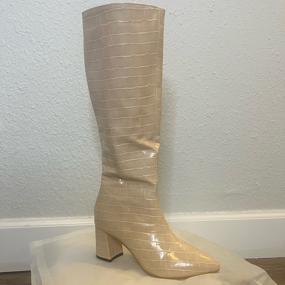 COPY - Croc embossed side zipper chunky heeled boots, Trendy boots